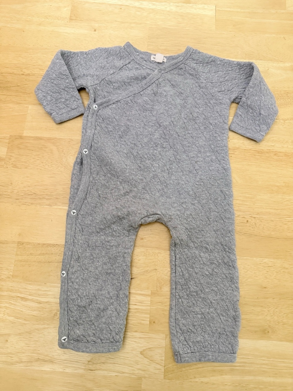 Burt’s Bee’s Baby Organic Cotton Quilted Wrap Front Jumpsuit Romper Gray 12 m